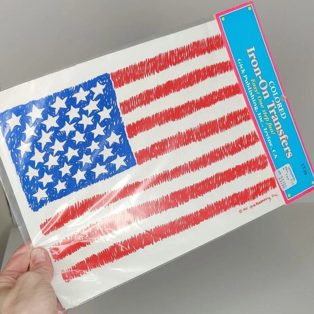 Gick Publishing American Flag Red White and Blue Iron‎ On Transfer Vintage 1991